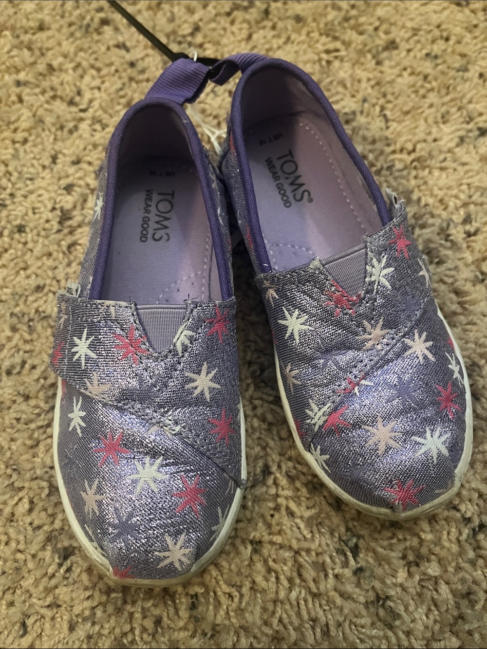 Toms Kids Purple Slip-On Sneakers with White and Pink Star Print